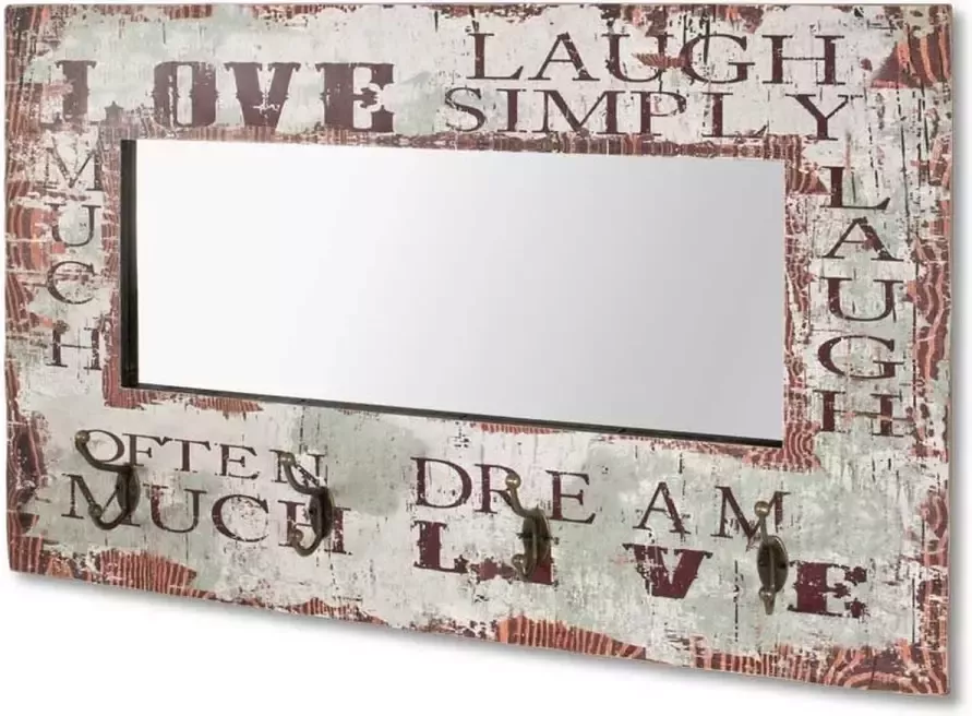 HK-Shop Wandkapstok – Kleurrijk MDF met spiegel – Vrolijke tekst – 80x10x52 cm – Decoratief en stijlvol