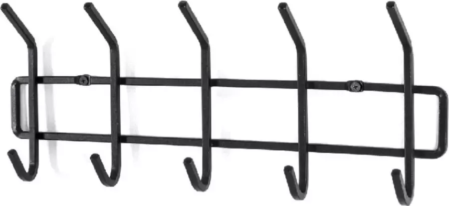 HakuShop Wandkapstok Poedercoated zwart gelakt staal Gemonteerd geleverd 10 Haaks 42 x 7 x 16 cm