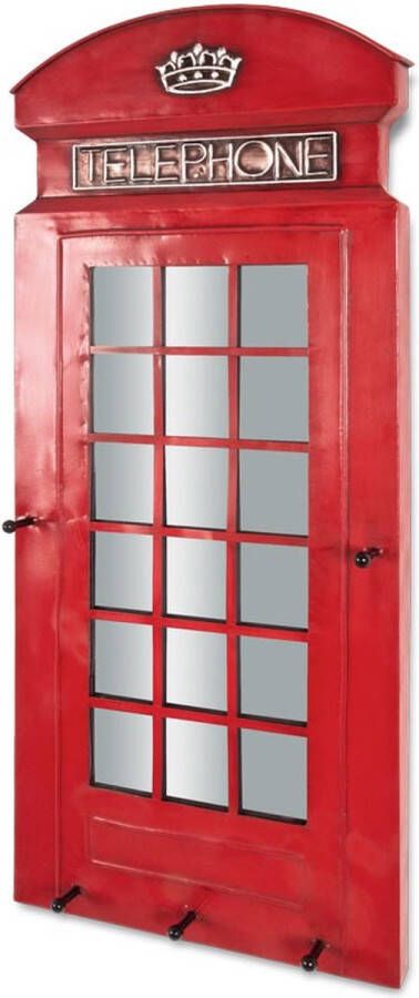 HakuShop Wandkapstok Rood Metaal Telefooncel Spiegel 39x6x90