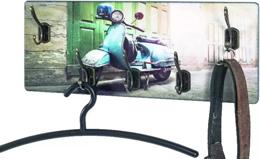 HK-Shop Wandkapstok – MDF vintage look met brommermotief – Bronzen haken – 50x5x20 cm – Retro design