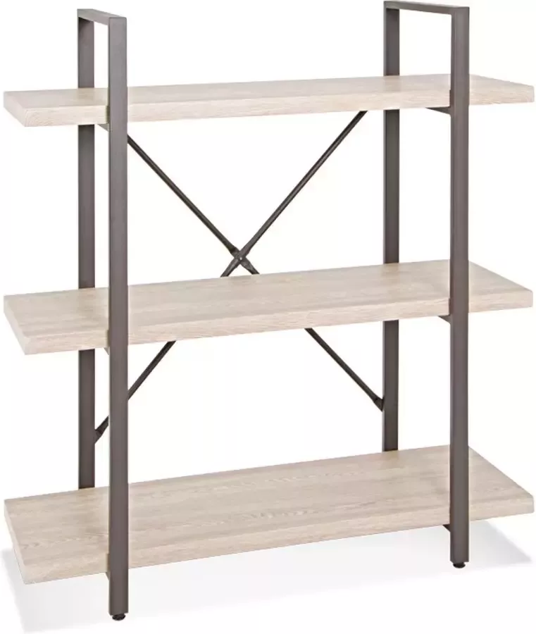 HakuShop Wandkast Boekenrek met 3 planken 4 Verstelbare voetjes Bruine stellingkast Hout en Metaal 90 x 33 x 102 cm