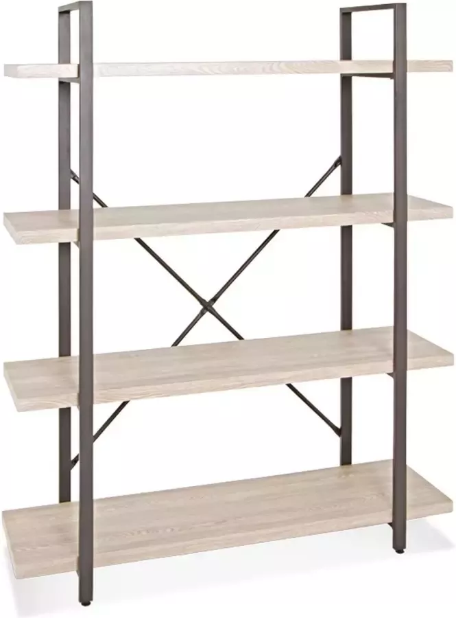 HakuShop Wandkast Boekenrek met 4 planken 4 Verstelbare voetjes Bruine stellingkast Hout en Metaal 105 x 33 x 139 cm