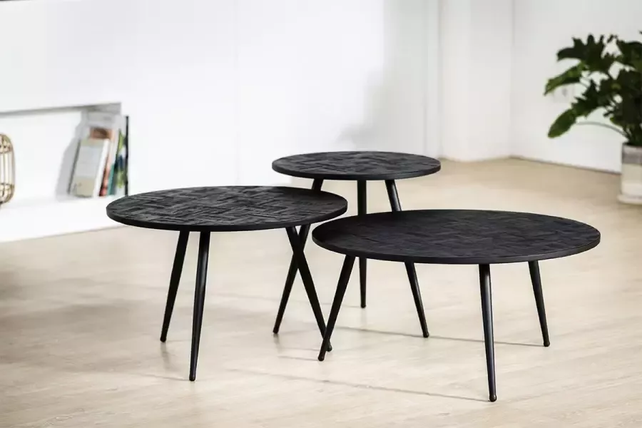 Haluta Teak Salontafel Set van 3 Zwart Visgraat