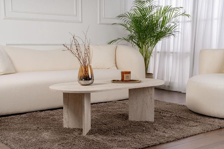 Hanah Home Asir Salontafel Atlantisch grenen Travertijn look 119 x 60 x 40 cm (L x B x H) - Foto 4