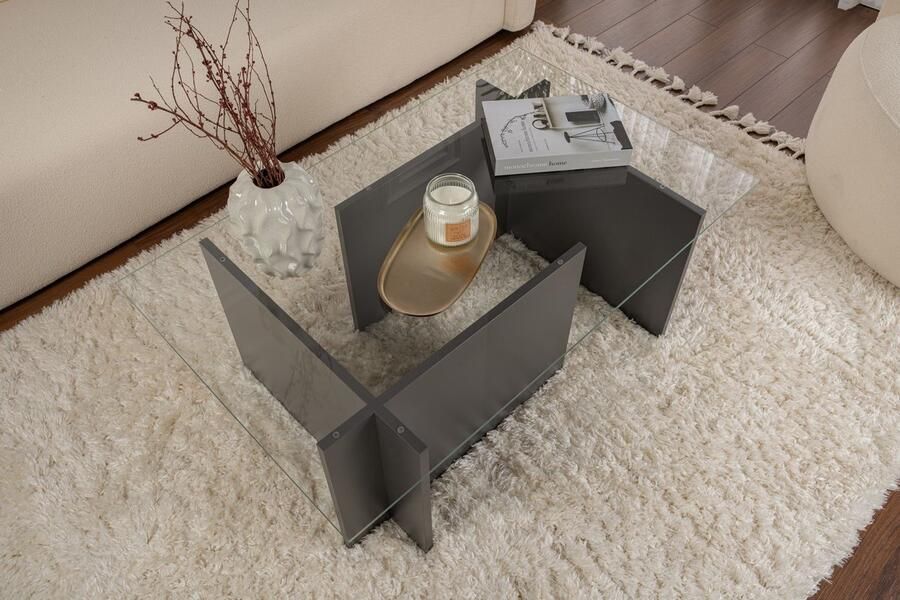 Hanah Home Vetrino glazen salontafel 105 x 65 x 40 cm Antraciet - Foto 2