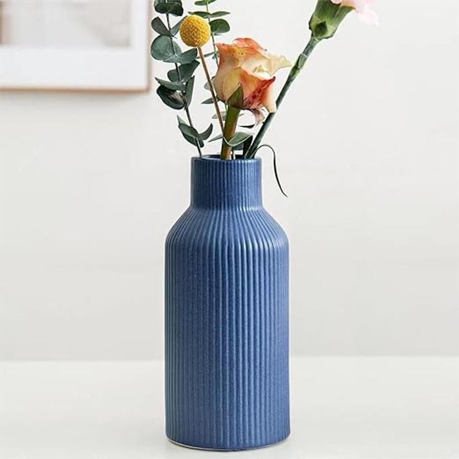 Hanaomaoyi Keramische vaas kleine vaas voor decoratie eettafel boekenkast decoratie eenvoudige moderne Boheemse stijl (blauw) Docoratie Woonkamer Slaapkamer 20.5cm