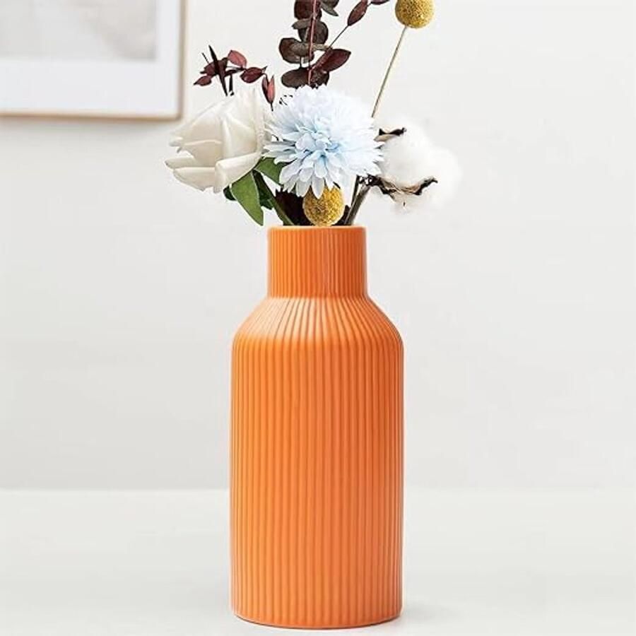 Hanaomaoyi Keramische vaas kleine vaas voor decoratie eettafel boekenkast decoratie eenvoudige moderne Boheemse stijl (Oranje) Docoratie Woonkamer Slaapkamer 20.5cm