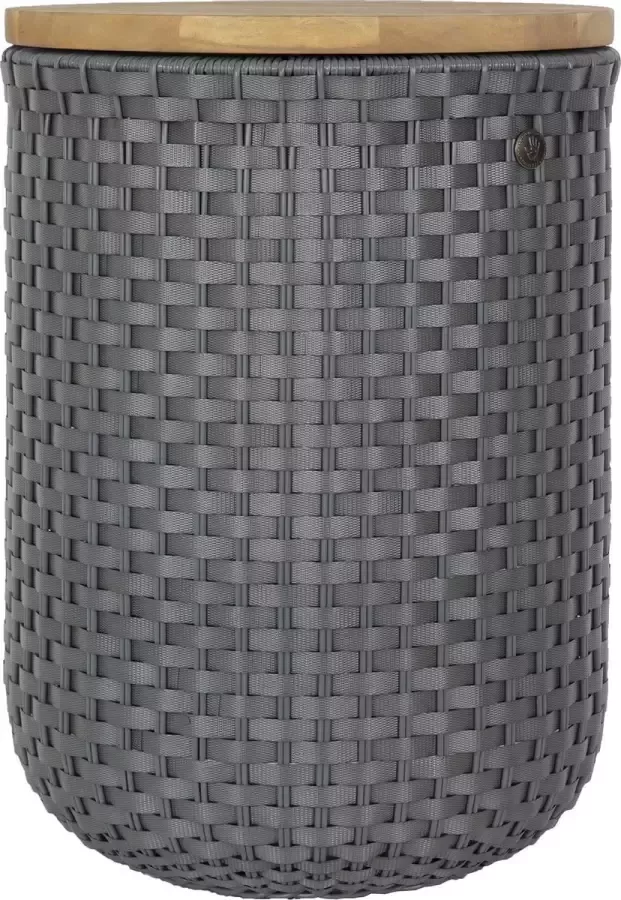 Handed By Bijzettafel met opbergruimte Poef Opberger Opbergpoef Duurzaam Handgevlochten Halo SIT donkergrijs dark grey