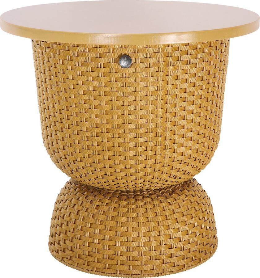 Handed By Bijzettafel Tafel Tafeltje Opbergen Decoratief Opbergmand Duurzaam Handgevlochten Twist Table Diabolo met deksel okergeel ochre yellow