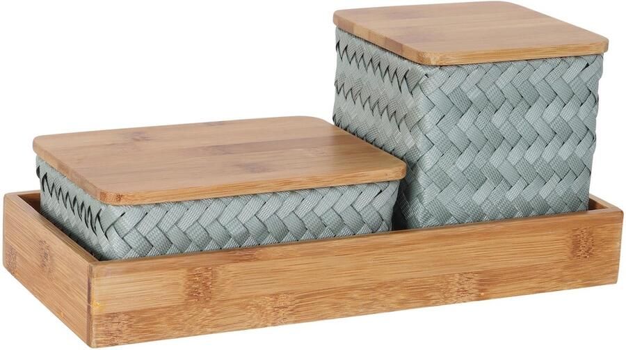 Handed By Organizer Opbergmanden met bamboe deksel en rechthoekige tray Bureau Organizer Bureauhouder Bureau accessoires Set manden met deksel Handgemaakt Duurzaam Organize (F)it ! licht groen eucalyptus