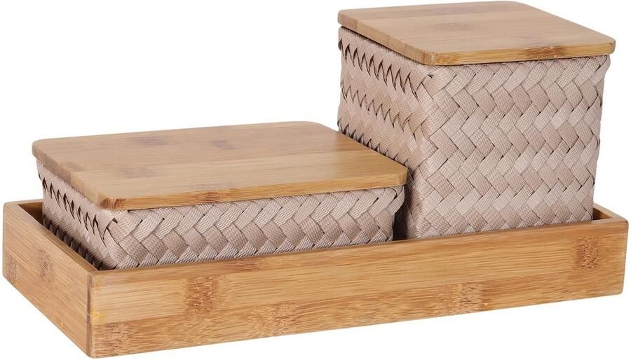 Handed By Organizer Opbergmanden met bamboe deksel en rechthoekige tray Bureau Organizer Bureauhouder Bureau accessoires Set manden met deksel Handgemaakt Duurzaam Organize (F)it ! bruin- caffè latte