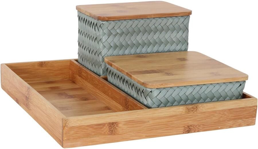 Handed By Organizer Opbergmanden met bamboe deksel en vierkante tray Bureau Organizer Bureauhouder Bureau accessoires Set manden met deksel Handgemaakt Duurzaam Organize (F)it ! licht groen eucalyptus