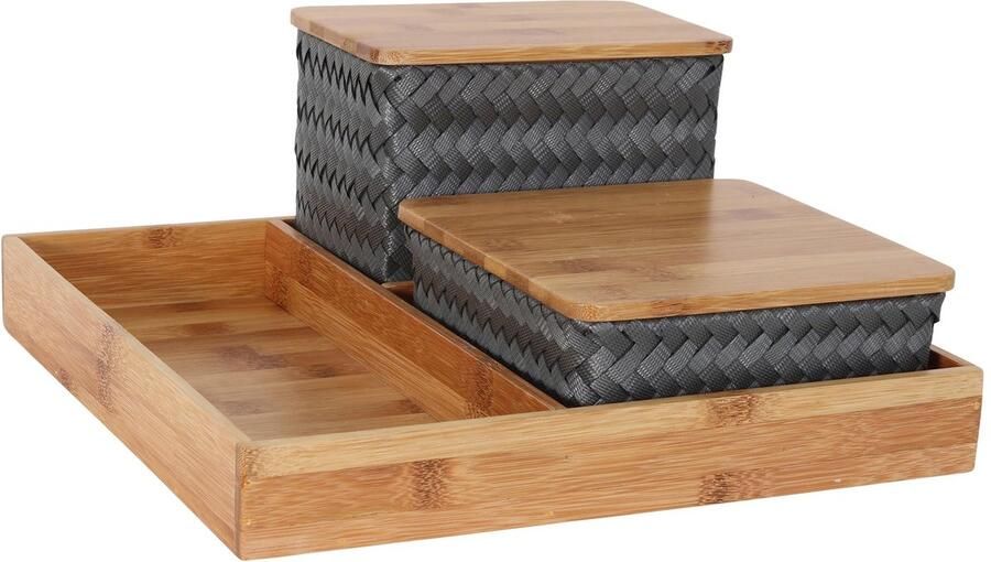 Handed By Organizer Opbergmanden met bamboe deksel en vierkante tray Bureau Organizer Bureauhouder Bureau accessoires Set manden met deksel Handgemaakt Duurzaam Organize (F)it ! dark grey