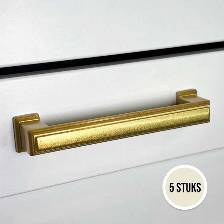 Handgreep Goud RVS – 96mm – ''Amsterdam'' – 5 Stuks – Hoge Kwaliteit – Meubelgreep Keukengreep – Kastgreep – Ladegreep – Incl. Schroeven