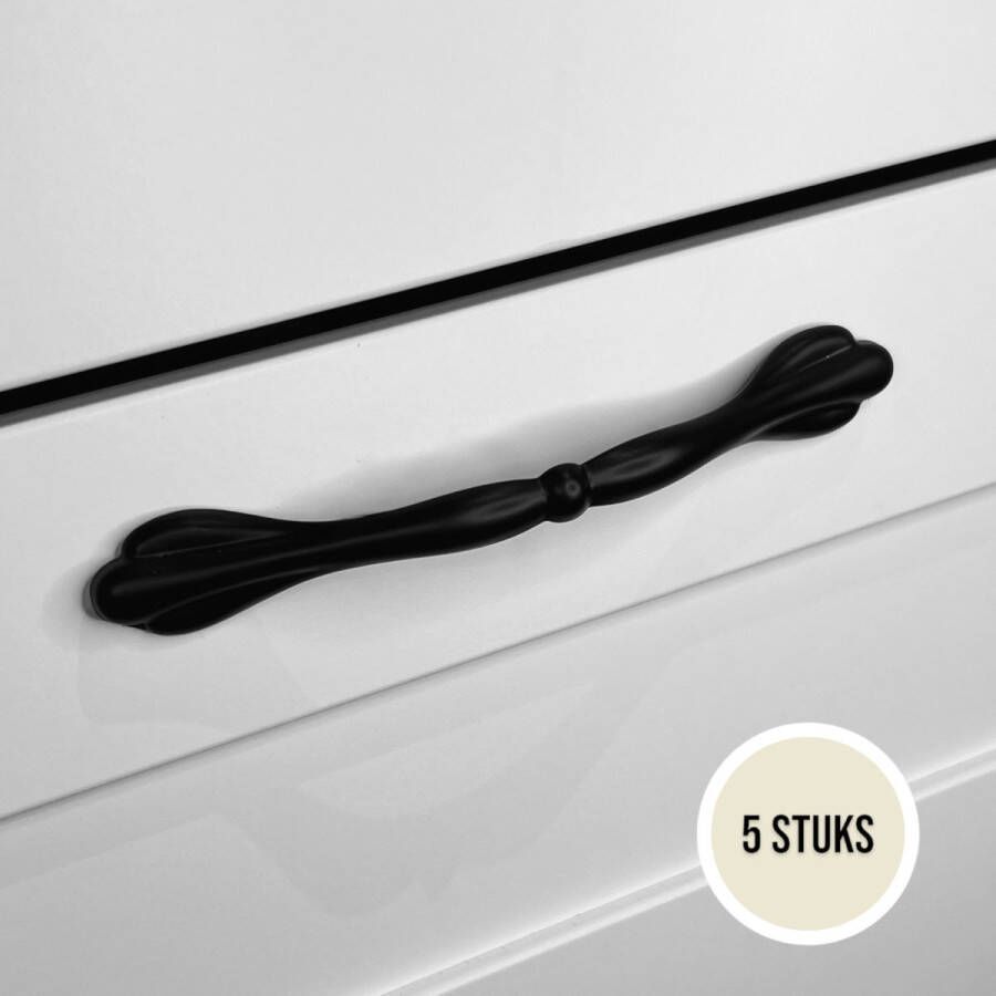 Handgreep Zwart RVS – 128mm – ''Parijs'' – 5 Stuks – Klassiek – Hoge Kwaliteit – Meubelgreep Keukengreep – Kastgreep – Ladegreep – Incl. Schroeven