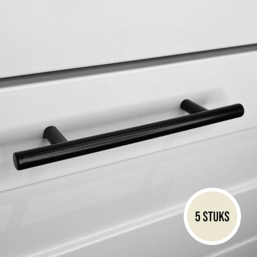Handgreep Zwart RVS – 96mm – ''Toronto'' – 5 Stuks – T-Vorm – Hoge Kwaliteit – Meubelgreep Keukengreep – Kastgreep – Ladegreep – Incl. Schroeven