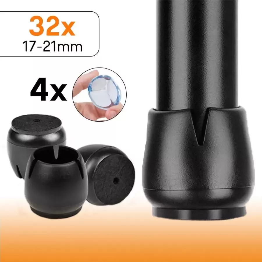 Handify 32x Stoelpoot Beschermers – Stoelpootdoppen – Stoelpootbeschermers 17-21mm – Rond – Viltjes – Anti Kras Zwart