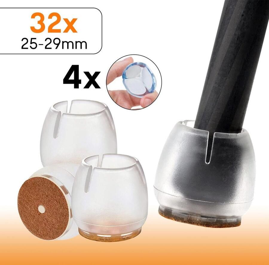 Handify Stoelpoot Beschermers Stoelpootdoppen – 32 Stuks – 25-29mm Rond – Transparant – Vloerbescherming – Inclusief 4 Stuks Tafelhoekbeschermers