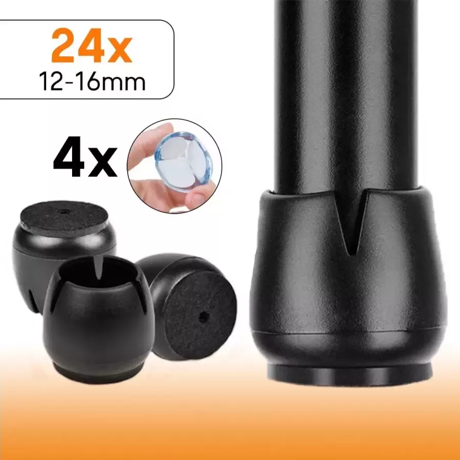 Handify Stoelpoot Beschermers Stoelpootdoppen – 24 Stuks – 12-16mm Rond – Zwart – Vloerbescherming – Inclusief 4 Stuks Tafelhoekbeschermers