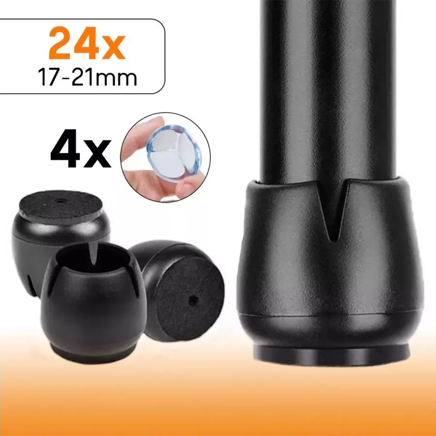 Handify Stoelpoot Beschermers Stoelpootdoppen – 24 Stuks – 17-21mm Rond – Zwart – Vloerbescherming – Inclusief 4 Stuks Tafelhoekbeschermers