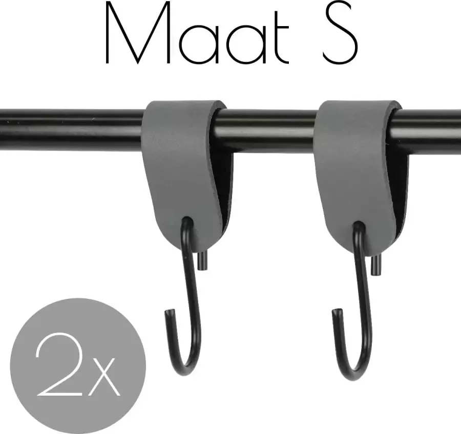 Handles and more 2x Leren S-haak hangers DONKERGRIJS maat S (Leren S-haken S haken handdoekkaakje kapstokhaak ophanghaken)