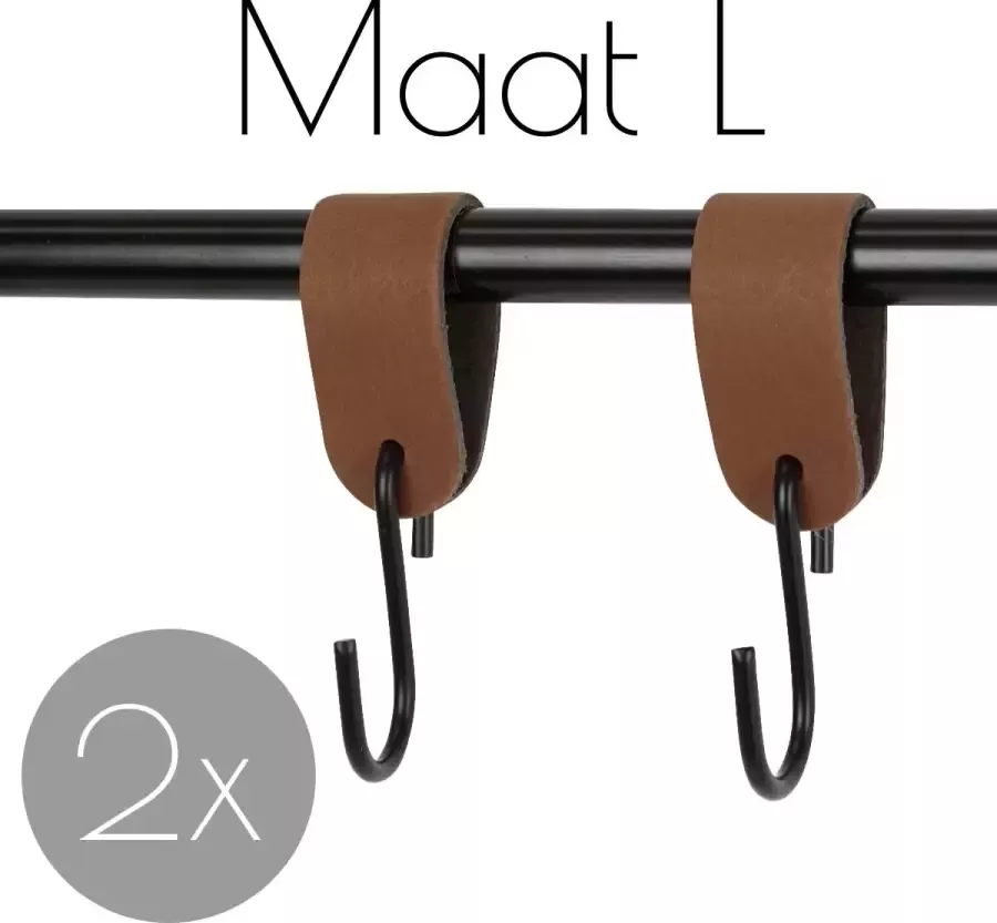 Handles and more 2x Leren S-haak hangers LICHTBRUIN maat L (Leren S-haken S haken handdoekkaakje kapstokhaak ophanghaken)