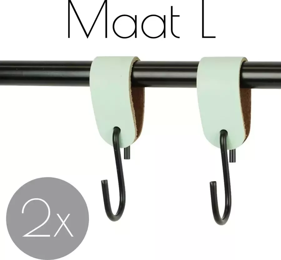 Handles and more 2x Leren S-haak hangers MINT maat L (Leren S-haken S haken handdoekkaakje kapstokhaak ophanghaken)