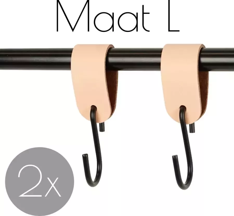Handles and more 2x Leren S-haak hangers PEACH maat L (Leren S-haken S haken handdoekkaakje kapstokhaak ophanghaken)
