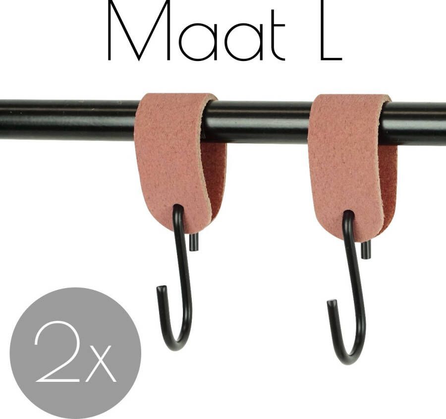Handles and more 2x Leren S-haak hangers SUEDE OLD PINK maat L (Leren S-haken S haken handdoekkaakje kapstokhaak ophanghaken)
