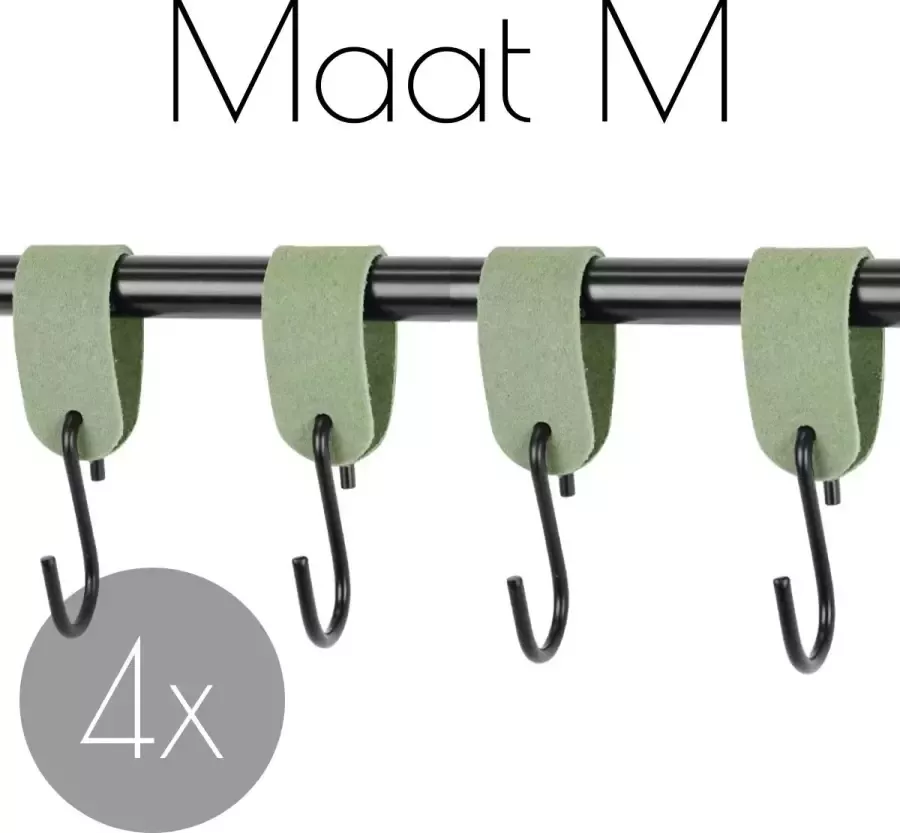 Handles and more 4x Leren S-haak hangers SUEDE JADE maat M (Leren S-haken S haken handdoekkaakje kapstokhaak ophanghaken)