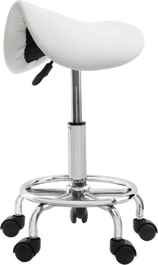 HandyHaven Hydraulische Zadelkruk Wit Hydraulisch Wieltjes Rollende kruk Zadel zitting Verstelbaar Zachte zitting Spa Tattoo Massage Kapper Olie en waterbestendig Hoogte51 65cm 360° rotatie Tot 150KG