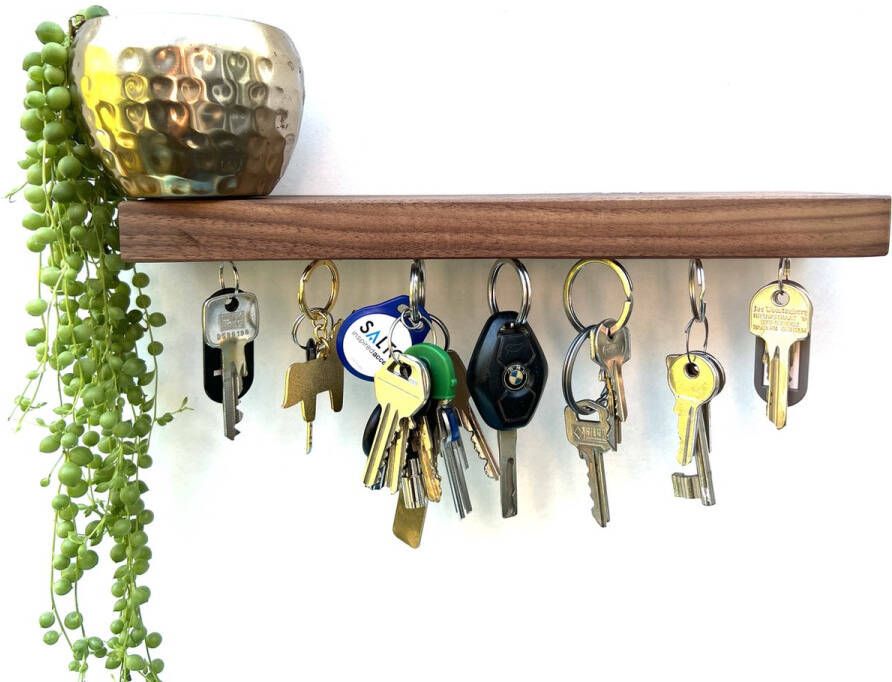 HangKey Plankie XL Notenhout Wandplank Sleutelrekje van Massief Notenhout Sleutelkastje voor Binnen Houten Sleutelhouder en Organizer 29 5 x 7 x 2 4 cm