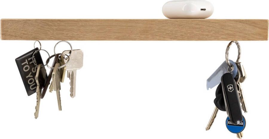 HangKey Plankie XL Wandplank Sleutelrekje van Massief Eiken Sleutelkastje voor Binnen Houten Sleutelhouder en Organizer 29 5 x 7 x 2 4 cm