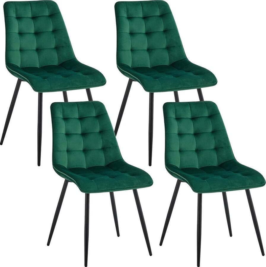 Eleganza Maison Luxueuze Velvet Stoelen Set van 4 Fluwelen Eetkamerstoelen met Metalen Poten Moderne en Comfortabele Stoelen voor Keuken Slaapkamer Woonkamer Stijlvol Huismeubilair Eetkamerstoel Fluweel Groen Smaragd