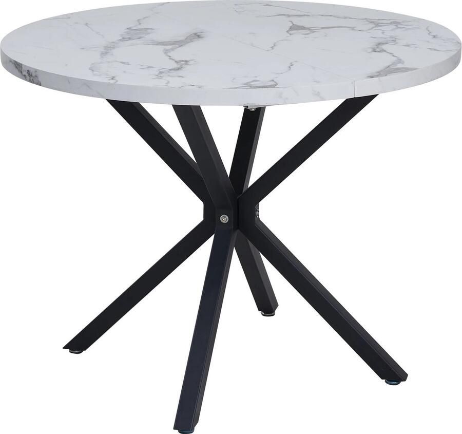 BestelBlij Eettafel Rond 100 cm Wit marmerlook Zwart metalen poten Moderne stijl