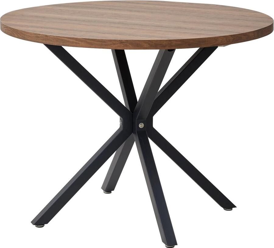 J&R Massief Houten Eettafel Nordic Ronde Tafel Stalen Frame Koffietafel Woonkamer Kantoormeubilair 100cm Donkerbruin