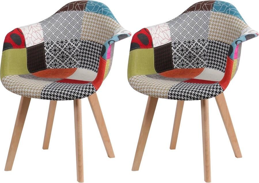 ByLoesje Set Van 2 Nordic Eetkamerstoelen Modern Multi colour Patchwork Hout