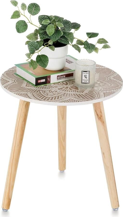 Hanobe Ronde Houten Bijzettafel Wit 45x45cm Balkon Tuin