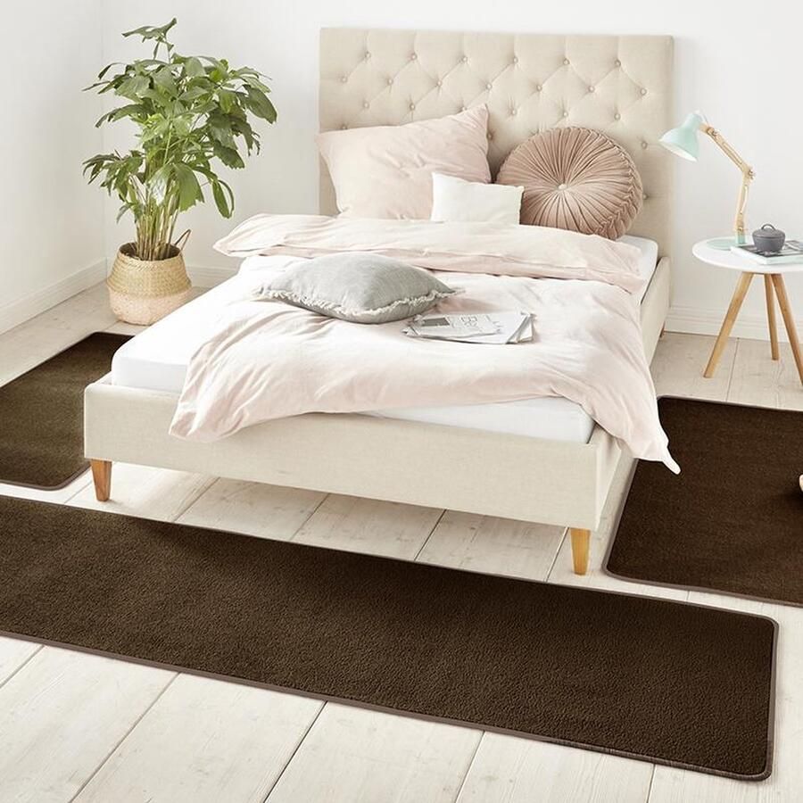 HANSE Home Set slaapkamerkleedjes Shashi Korte pool unikleur vloerkleed bedloper slaapkamerkleed loper