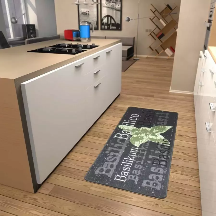 HANSE Home Keukenloper LOOP3 Korte pool antislip tapijtloper afgehecht getuft slijtvast gemakkelijk in onderhoud keuken opschrift basilicum - Foto 1