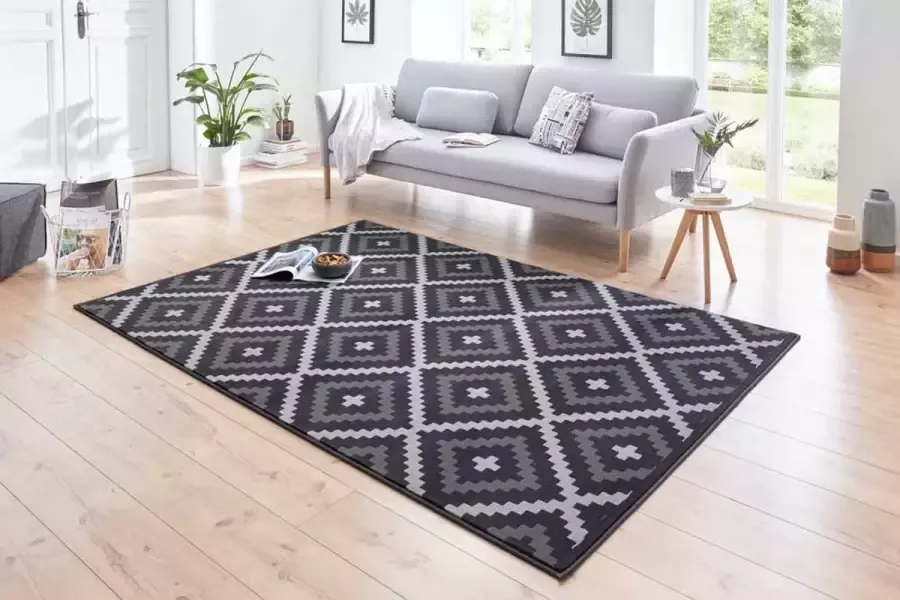 Hanse Home Modern vloerkleed ruiten Snug zwart crème 120x170 cm