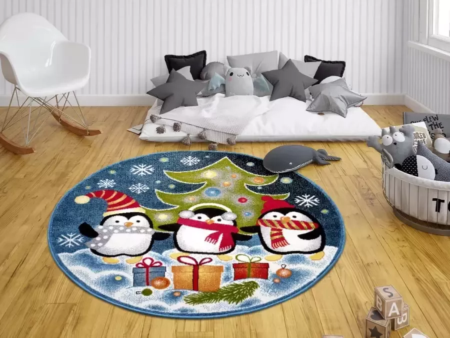 Hanse Home Rond kindervloerkleed kerst pinguïn multi 133 cm rond