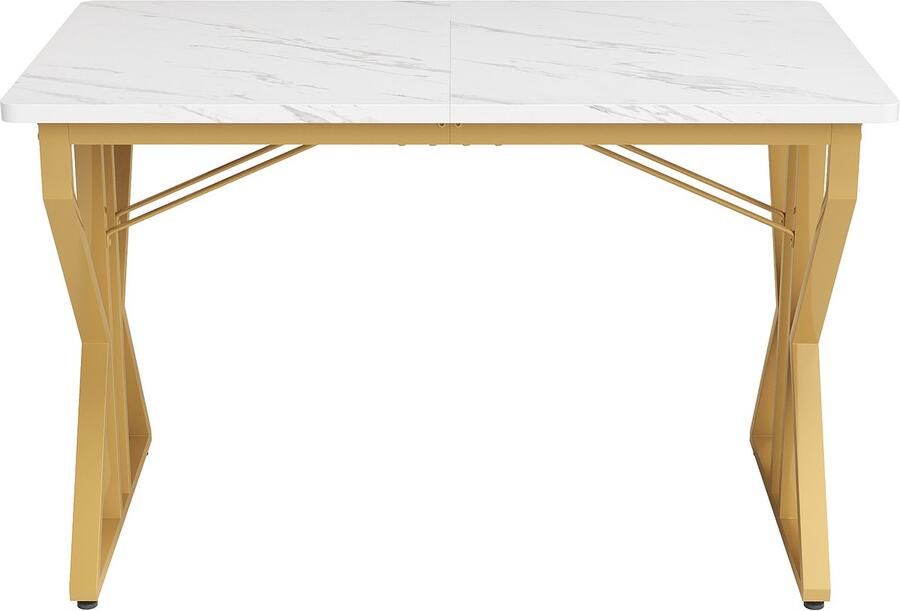 Haobosic 119x70cm Eettafel Moderne Marmeren Keukentafel Stevig Metaal Frame Gouden Tafelpoten Woonkamer