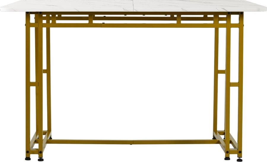 Haobosic 120x70cm Lichte luxe Eettafel Metalen frame Rechthoekige keukentafel Gouden tafelpoten Voor eetkamer en woonkamer