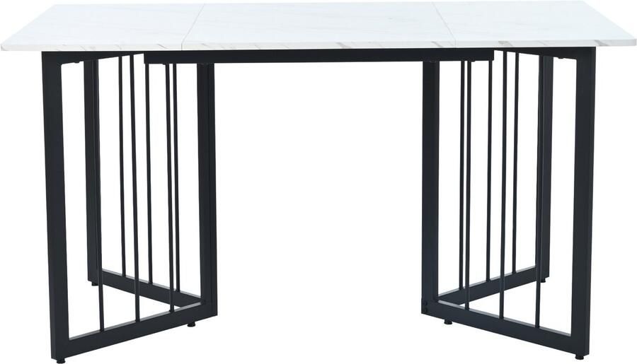 Haobosic 140 x 80 x 75cm Eettafel Moderne keukentafel Metalen frame V-vormige steunpoten Marmeren patroon Wit Zwart