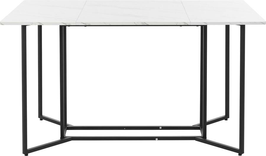 Haobosic 140 x 80cm Eettafel Keukentafel Uniek Metaal Frame Marmeren Patroon Verstelbare Poten Wit Zwart