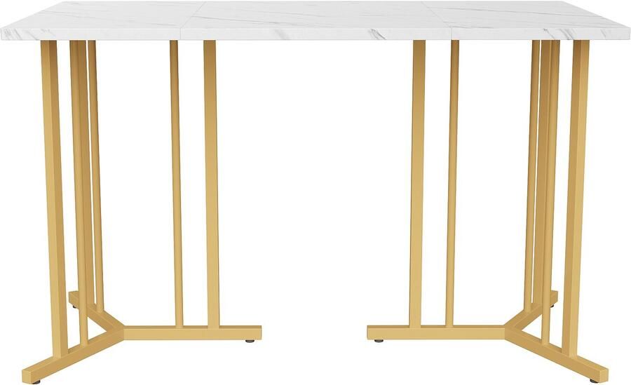 Haobosic 140 x 80cm Eettafel Keukentafel Uniek metalen frame Moderne rechthoekige eettafel met marmeren patroon Verstelbare poten Wit Goud