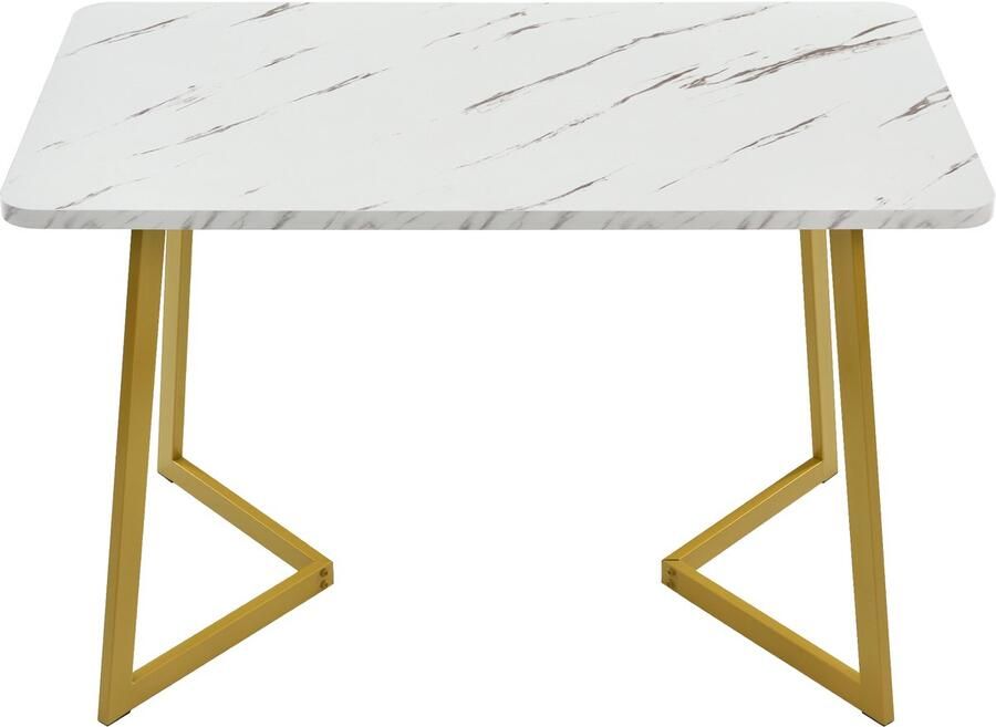 Haobosic Eettafel 117x68cm Metalen frame Moderne marmeren patroon Rechthoekige eettafel Wit Goud