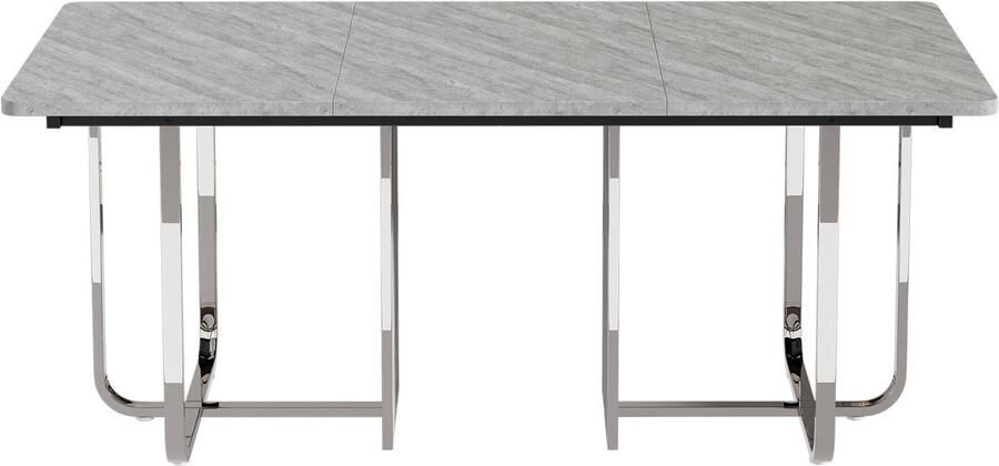 Haobosic Eettafel L180xB80xH75cm Moderne Rechthoekige Eettafel voor 6 Personen Stoere Tafel met Metalen Poten Grijs + Zilver