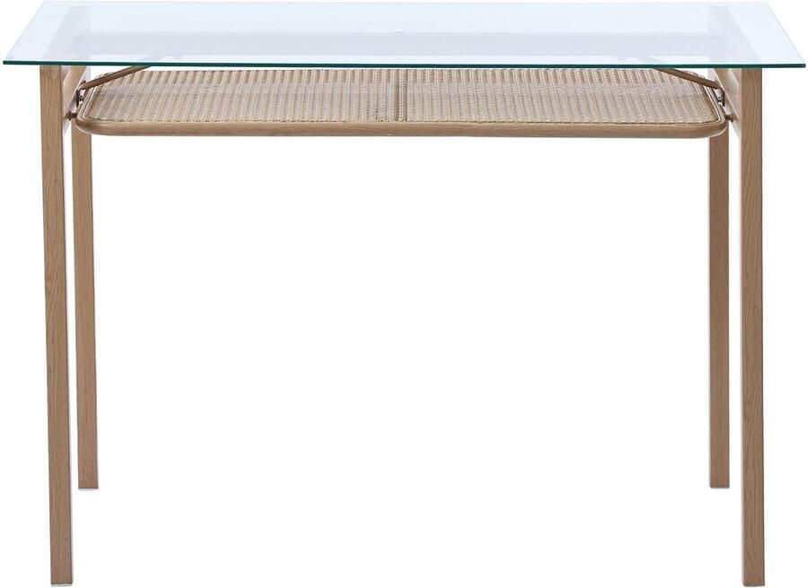 Haobosic Eettafel met opbergruimte 1106574cm Tafelblad van gehard glas Rotan Design Moderne rechthoekige tafel Beige